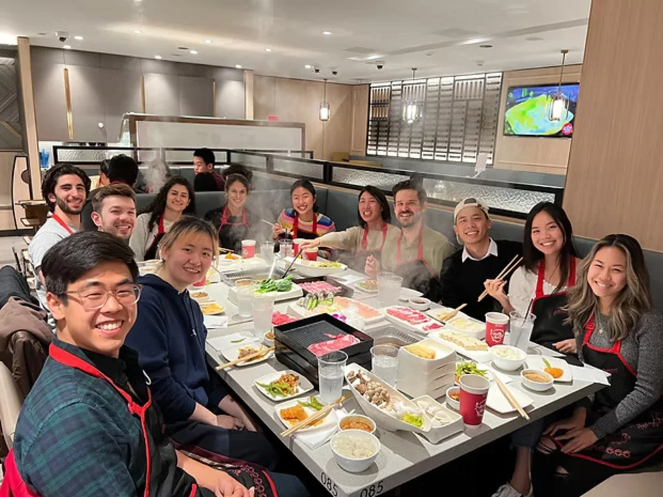 Group eating hot pot